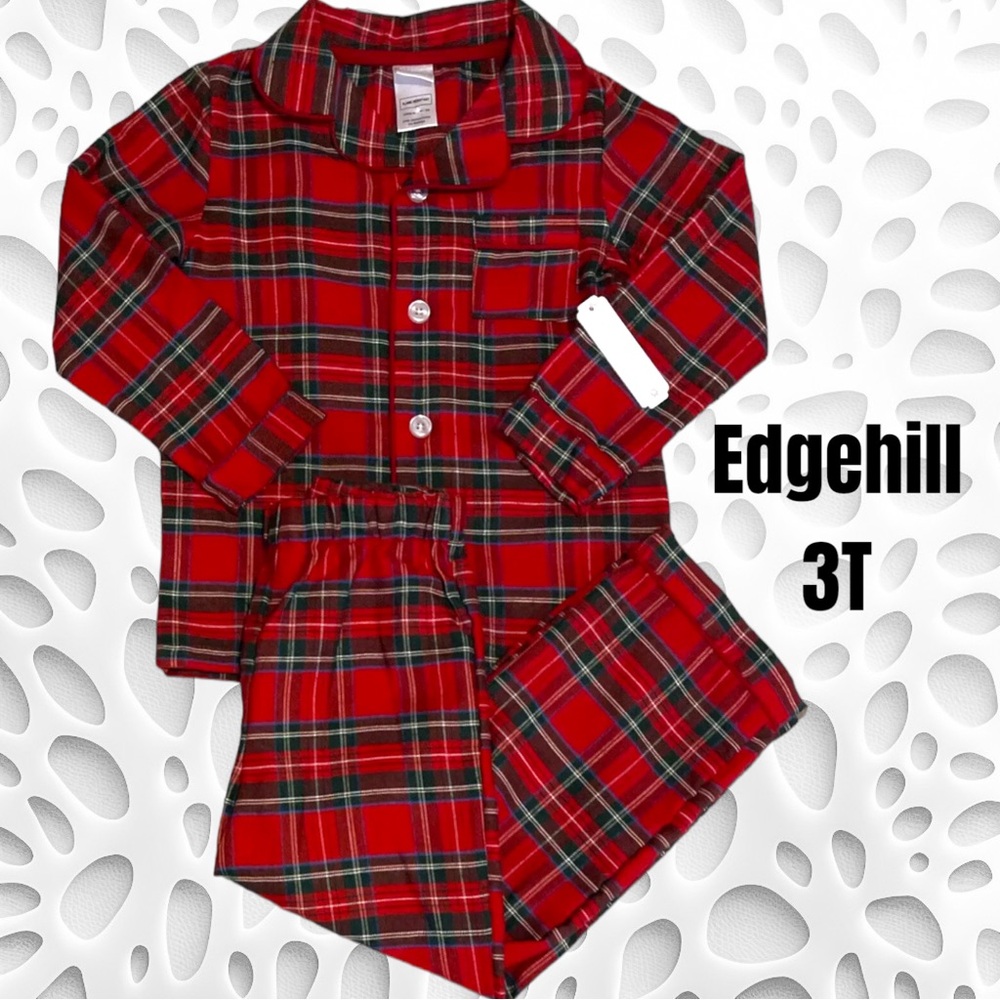 NEW-3T Edgehill Collection Kids Red Plaid 2PC Family Matching Christmas Pajamas